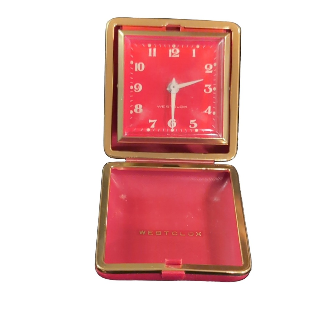Westclox Travel Alarm Clock Red Gold Folding Case Taiwan